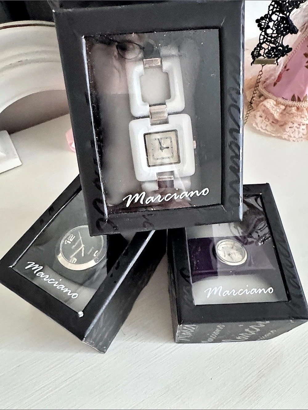 Marciano 3-Piece Watch Set in Black, White & Purple Like New